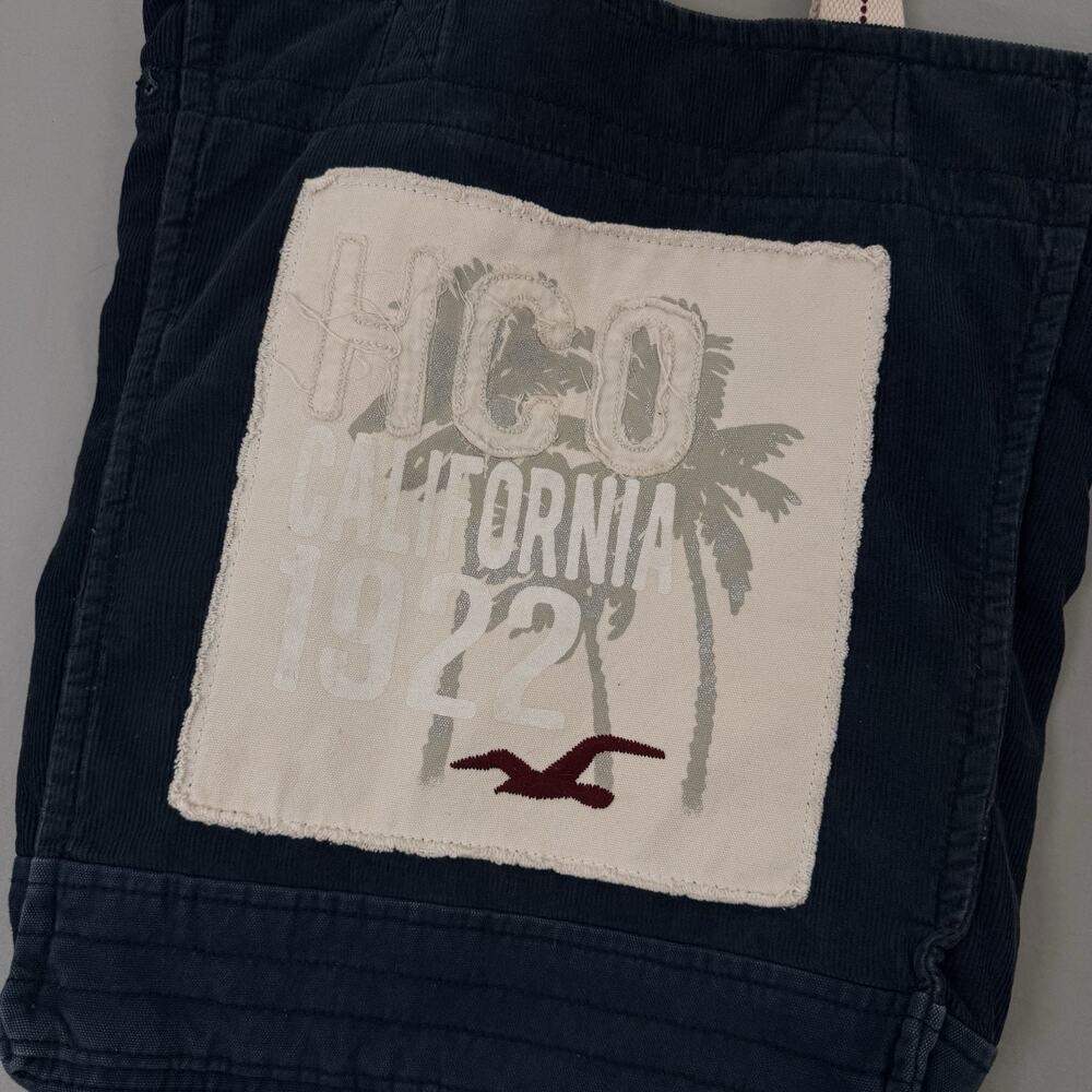 Hollister Dark Blue Corduroy 100% Cotton Y2K Shoulder Bag Seagull Logo Daily Bag - Picture 3 of 8
